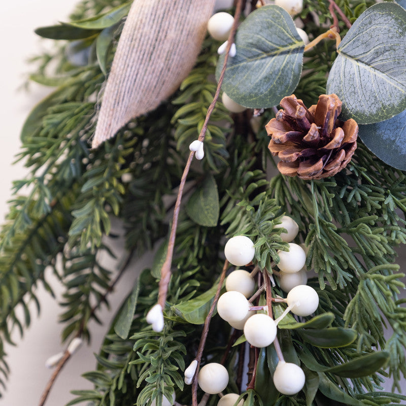 Mistletoe & Pine Cone Door Swag with Hessian Bow 55cm